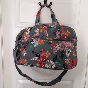 Vera Bradley Tropical Floral Print Quilted Duffle Bag Gray and Orange